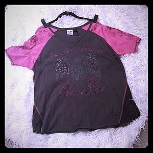 Pink and grey Harley Davidson tee shirt with lace